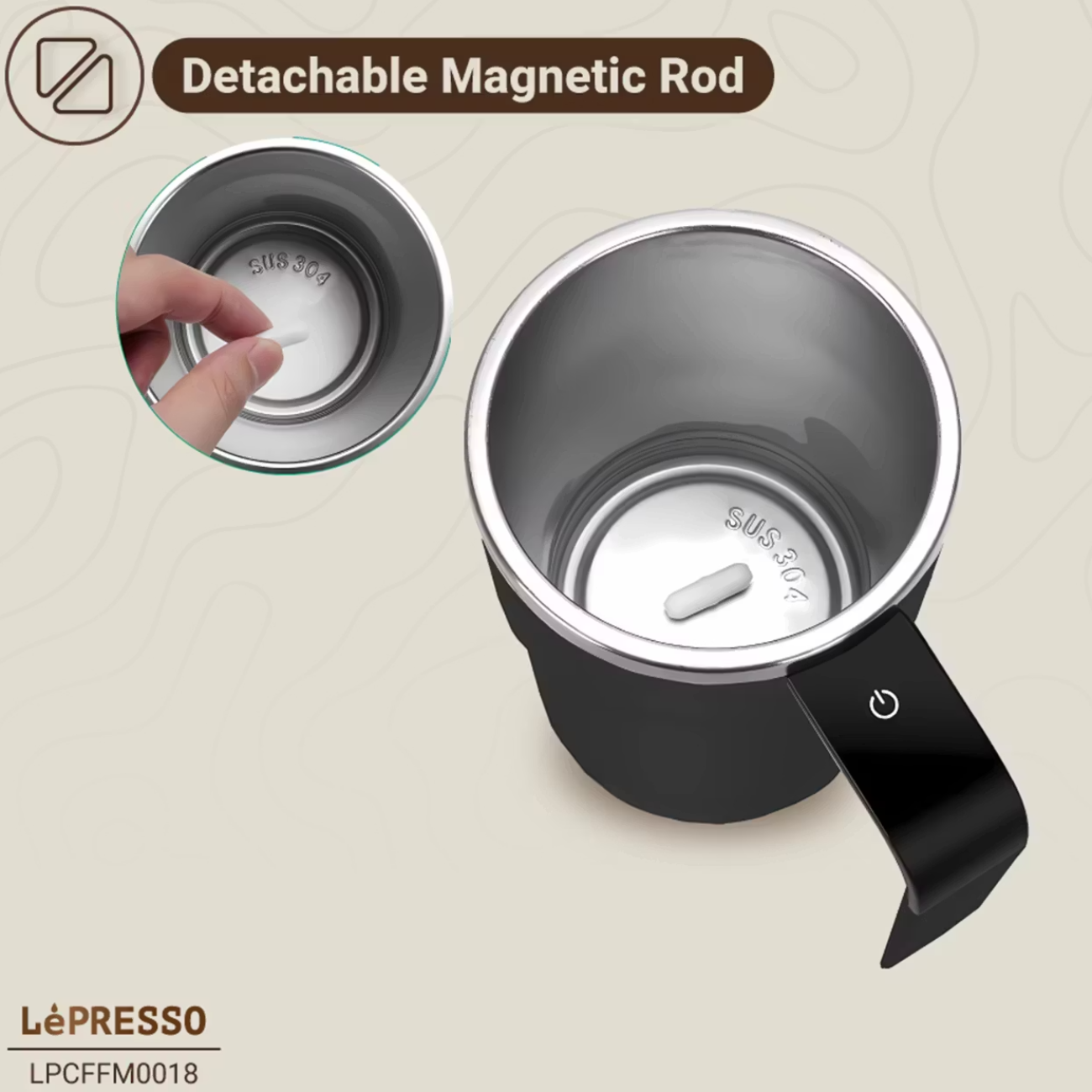 ماگ همزن‌دار مغناطیسی خودکار شارژی لپرسو ۳۸۰ میلی‌لیتری - Image 4