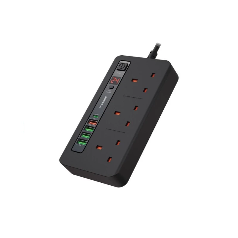 چندراهی برق و هاب شارژ پرودو مدل PD-FWCH013-BK (پریز UK)