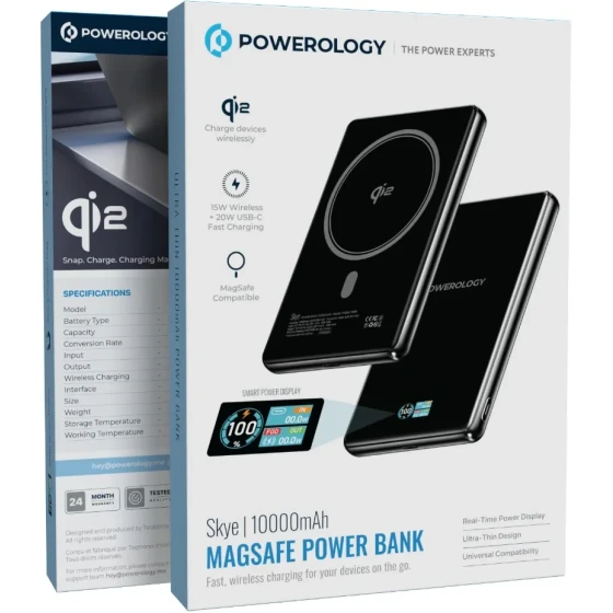 پاوربانک 10000 میلی‌آمپرساعت Powerology Skye با شارژ بی‌سیم و نمایشگر دیجیتال - Image 3